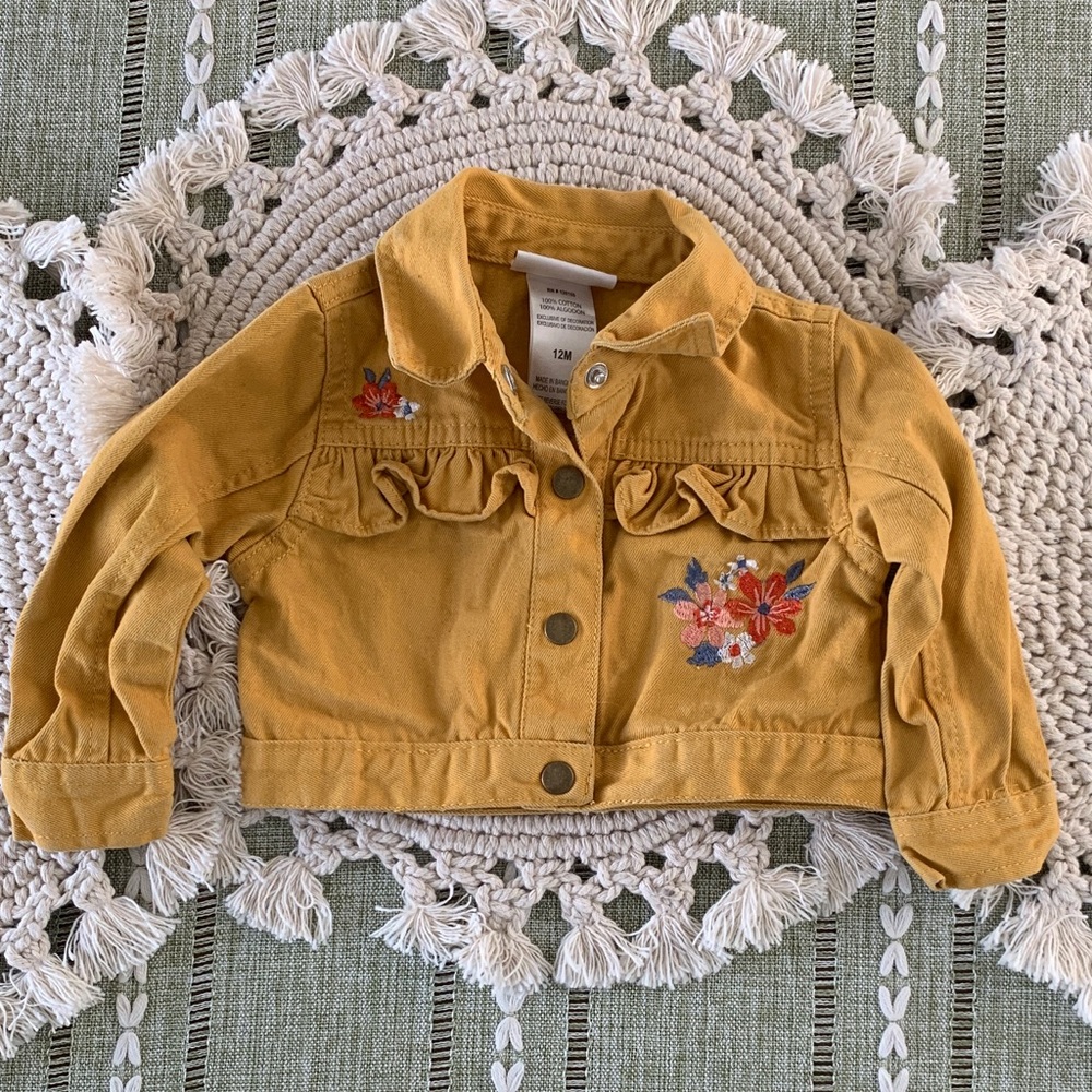 12M Daisy Fuentes Mustard Yellow Embroidered Jean Jacket